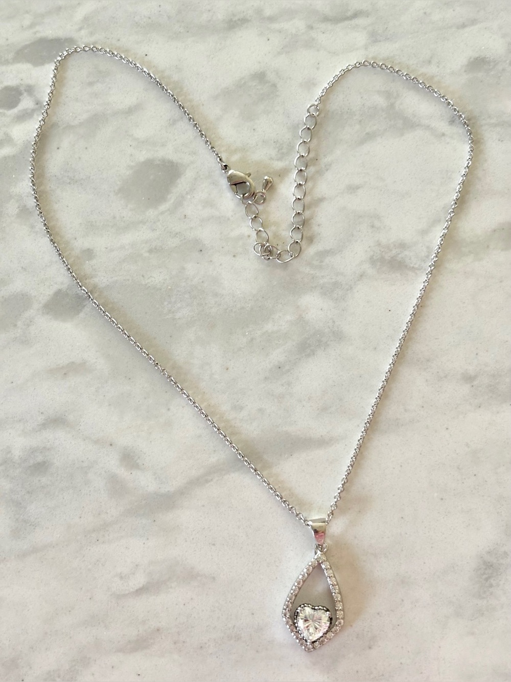 Heart-Shaped Flashing Center Stone in a Teardrop Halo Pendant Necklace 18-20"